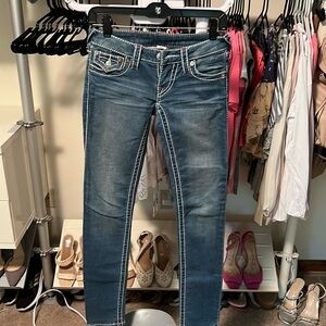 RARE! TRUE RELIGION CURVY SKINNY FLAP NAT SN PINK BT JEAN WOMEN'S SZ 25 $329